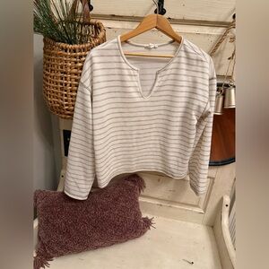 Blu Pepper Beige and White Striped Top